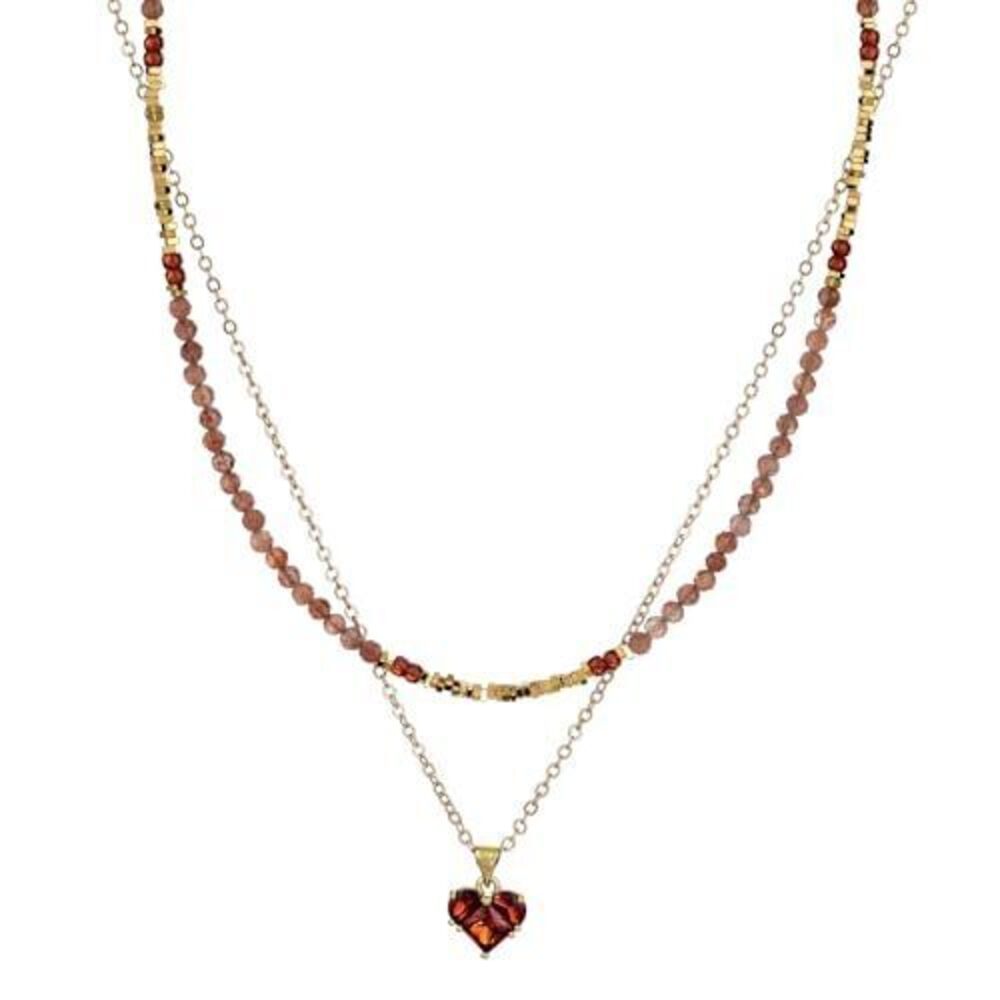 8336 Layered Sunstone Necklace Set – 18K Gold Plated Copper Chain with Red